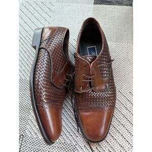 Bragano Oxford Shoes Mens 10M Tobacco Brown Italian Leather Woven Lace Up